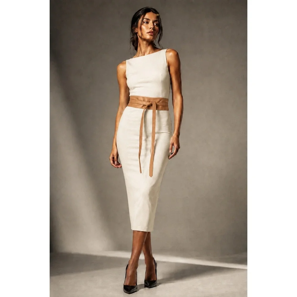 Tan Leather Obi Wrap Belt Wide Waist Cinch Tie Accessory One Size